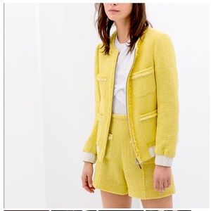 ZARA TWEED SET jacket + shorts M bright yellow